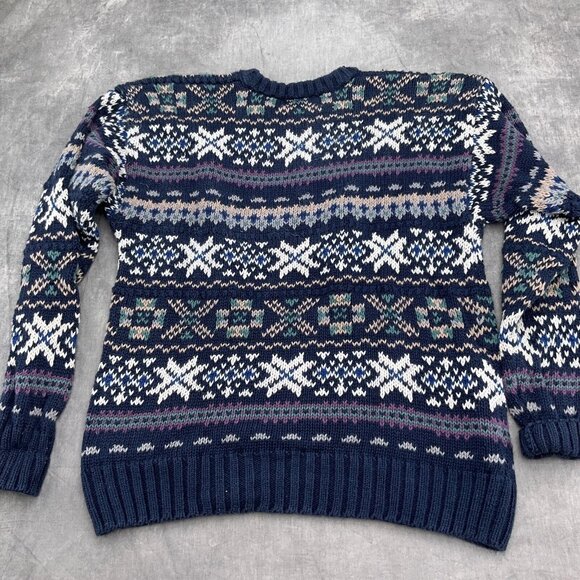 Arbor Way Sweater Men Medium Blue Multi Fair Isle Snowflake‎ Cotton Ramie VTG - Picture 9 of 11